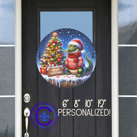 Merry Christmas Welcome wooden door sign, mantle, entry table, decor, aligator, christmas tree