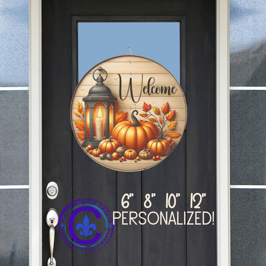 Fall, Welcome Wooden door sign, home decor, entry way, mantle decor, Pumpkin, Lantern, farm house