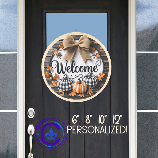 Fall, Welcome Wooden door sign, home decor, entry way, mantle decor, Pumpkin, Bow, farm house