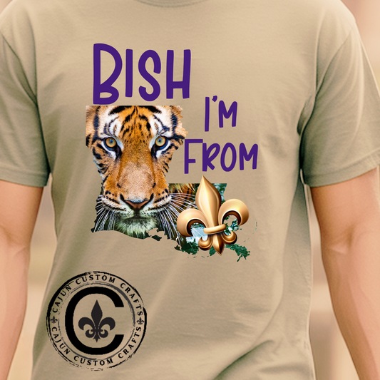 I'm From Louisiana, Unisex Heavy Cotton Tee with Tiger Design, game day, Tigers, Fleur De Lis, Tiger Face
