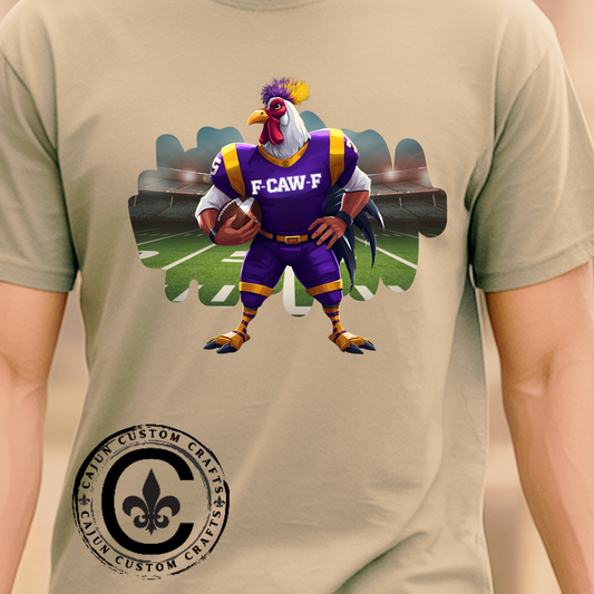 F-CAW-F Football Rooster, Purple and Gold , Sporty Unisex Heavy Cotton Tee