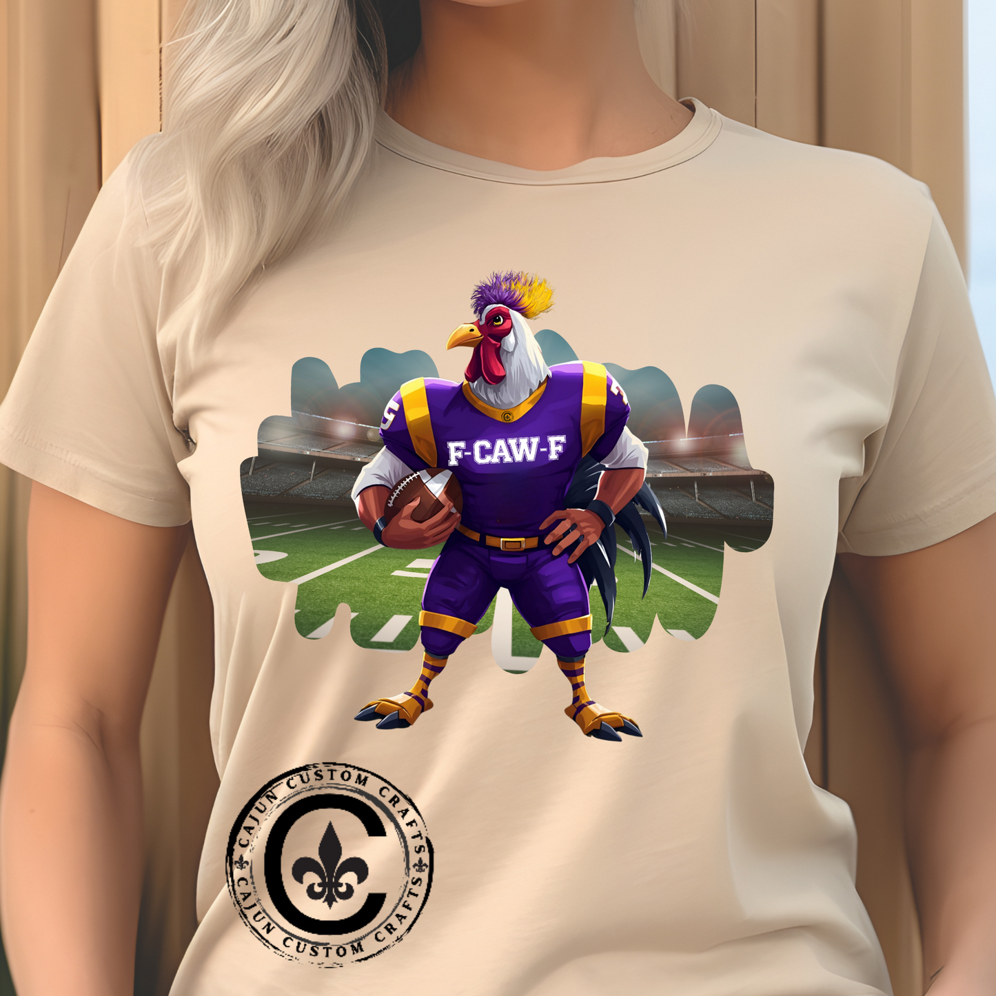 F-CAW-F Football Rooster, Purple and Gold , Sporty Unisex Heavy Cotton Tee