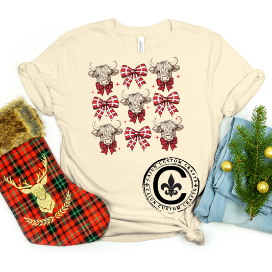 Christmas, Bows, Hiland Cows, tshirt