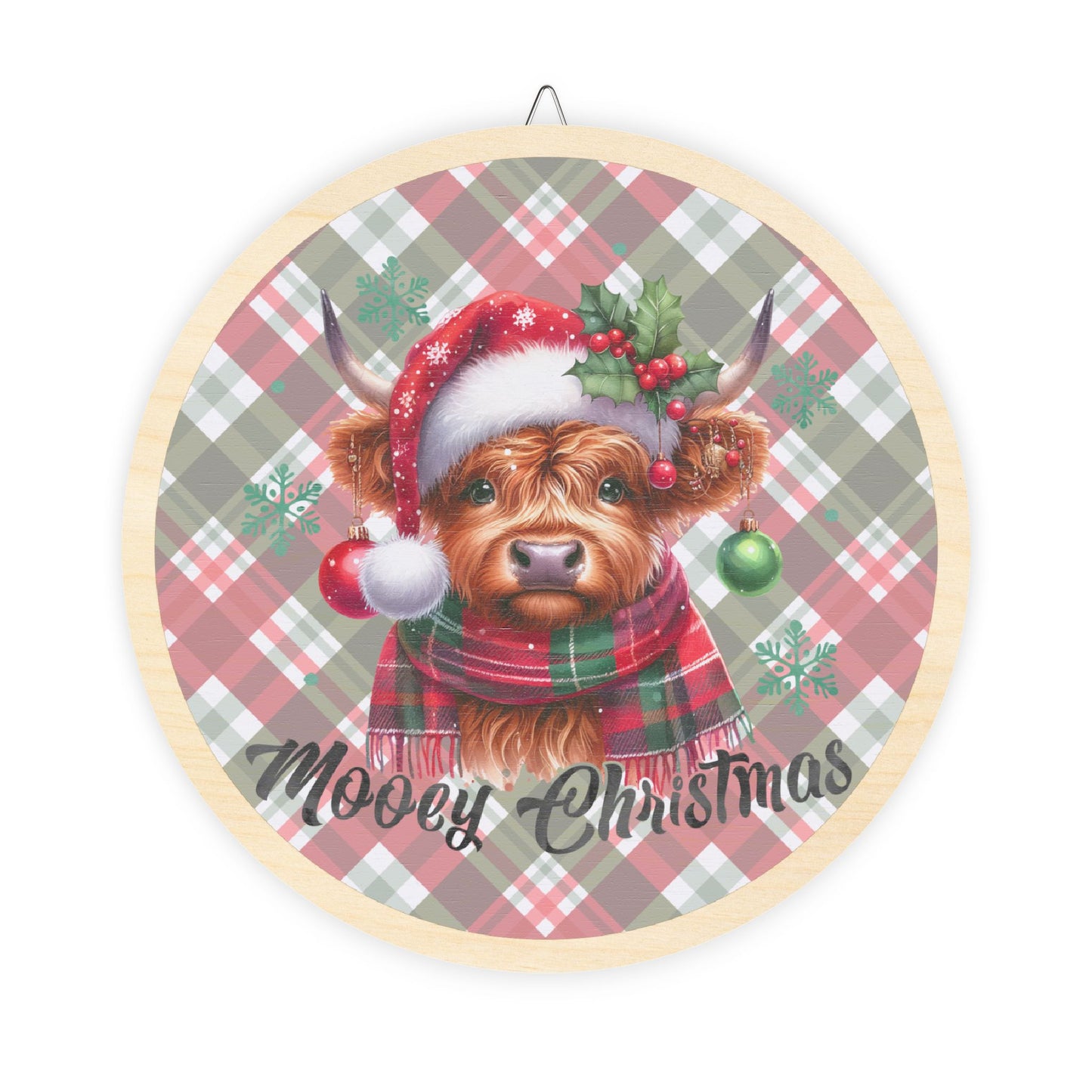 Mooey Christmas, Cow, Hiland, Door, Decor, Sign, Wreath, Wooden Door Hanger