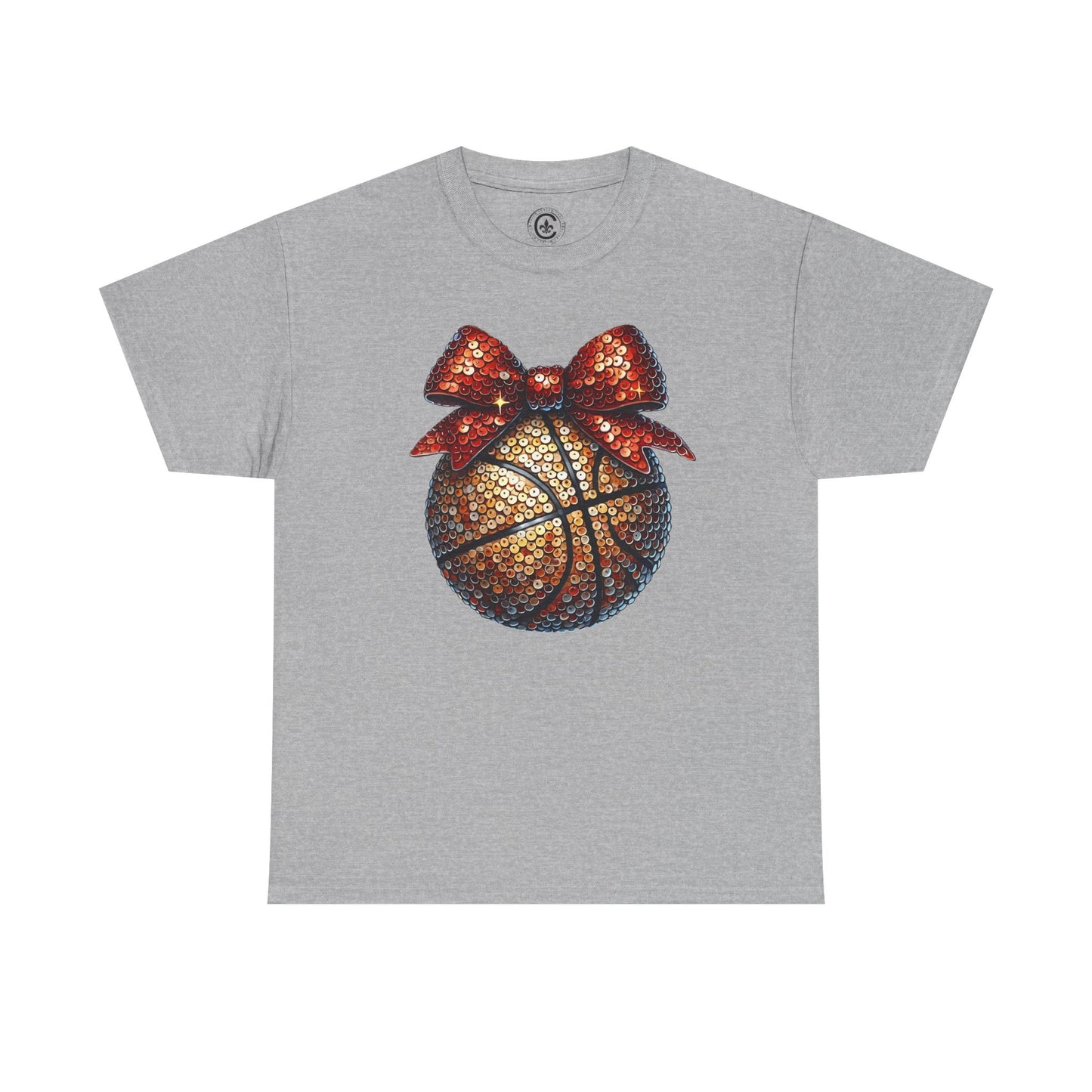 Basketball Glitter with a Bow Tee: Unisex Heavy Cotton Shirt for Sports Lovers, Gift, Basketball Fans