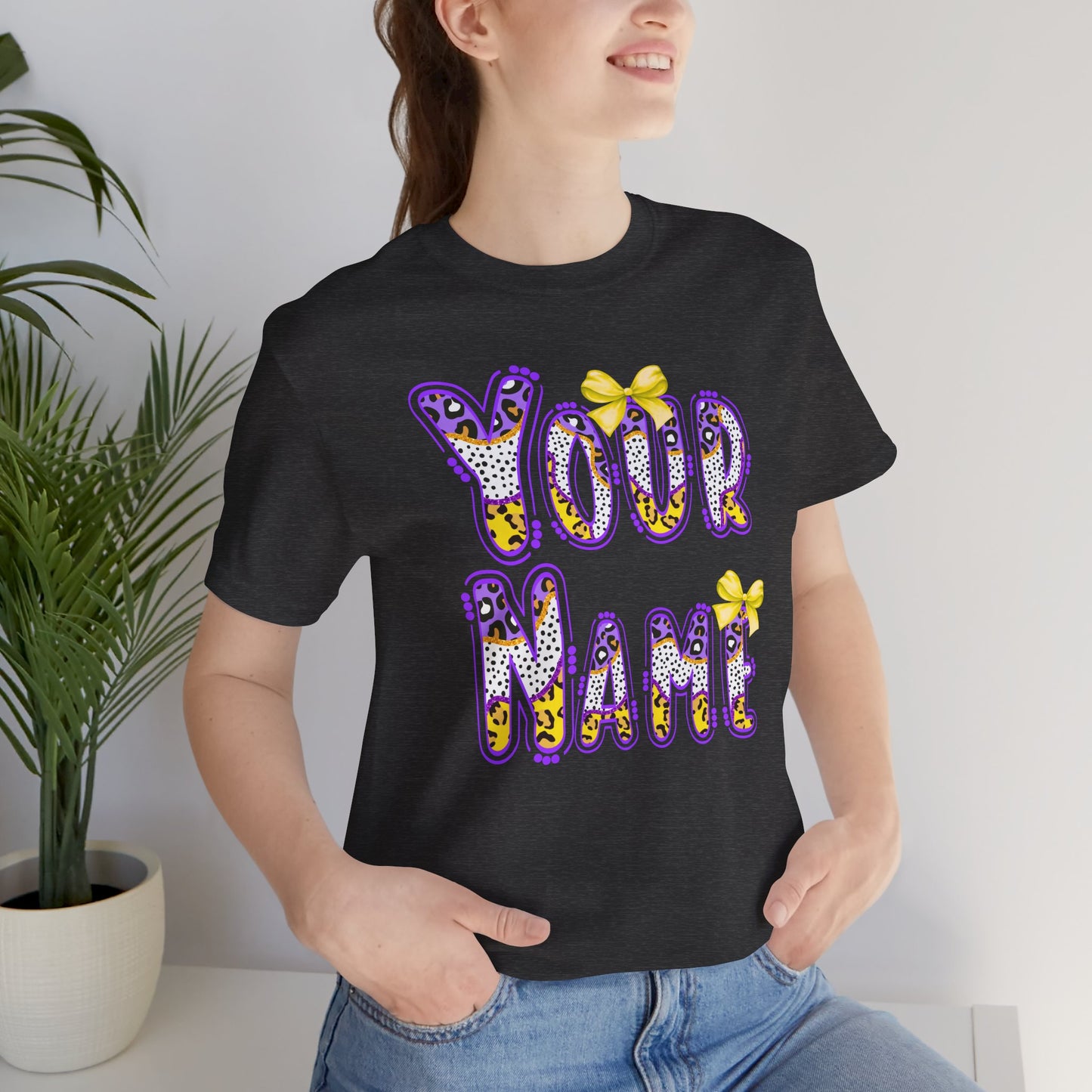 Personalized, Name, Graphic Tee, Cute Font, Purple and Gold, LSU, Tigers, Football, Baseball, Team
