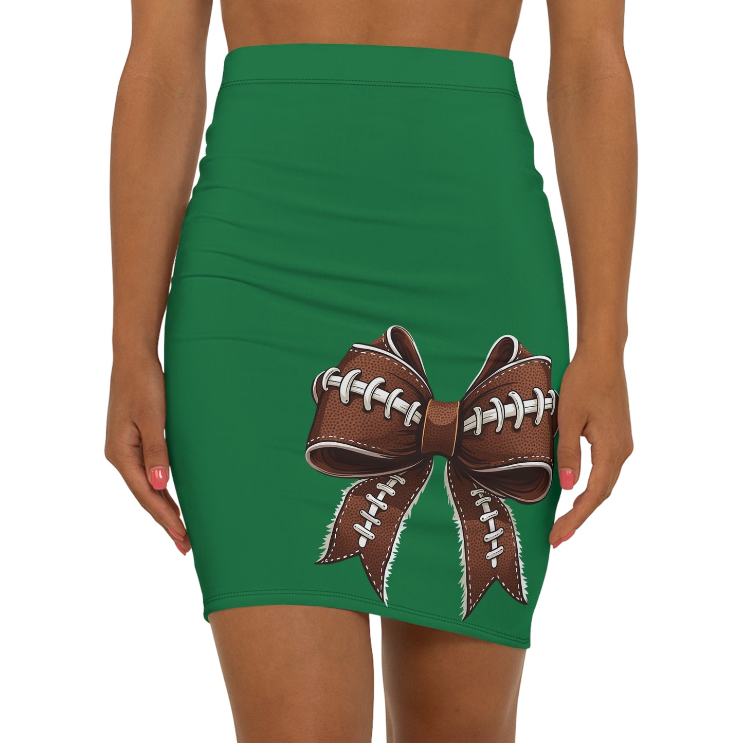 Green Football Bow Women's Pencil Skirt, Stylish Skirt Fun Night Out, Team Spirit! Game Day, homecoming