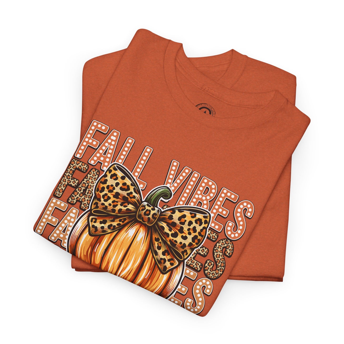 Fall Vibes Unisex Cotton Tee, Autumn Shirt, Pumpkin Graphic Tee, Halloween Apparel, Cozy Fall T-Shirt, Seasonal Outfit, leopard bow