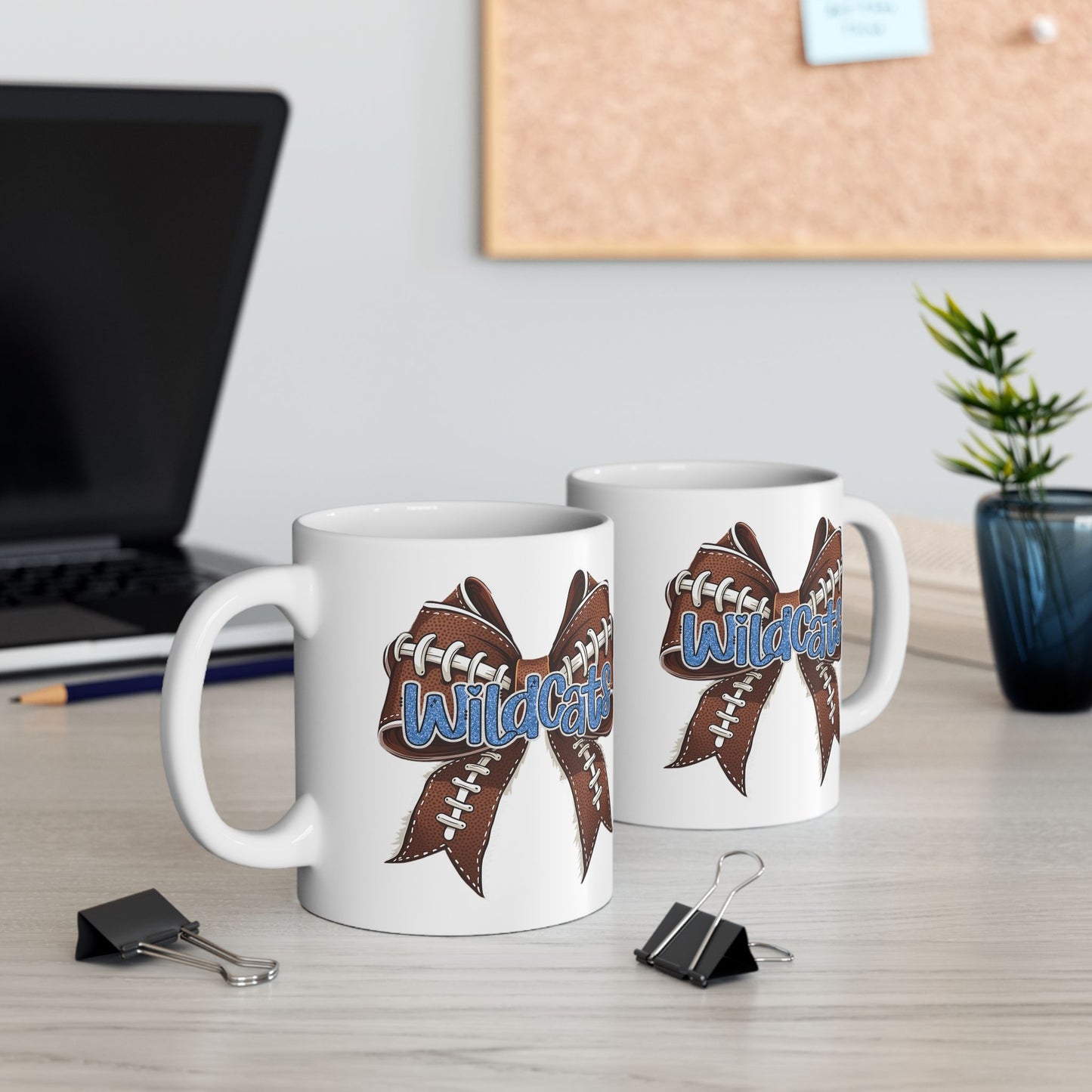Blue, Glitter, Football, Bow, Wildcats Ceramic Mug - Cute Coffee Cup