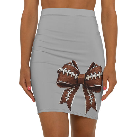 Grey Football Bow Women's Pencil Skirt, Stylish Skirt Fun Night Out, Team Spirit! Game Day, homecoming
