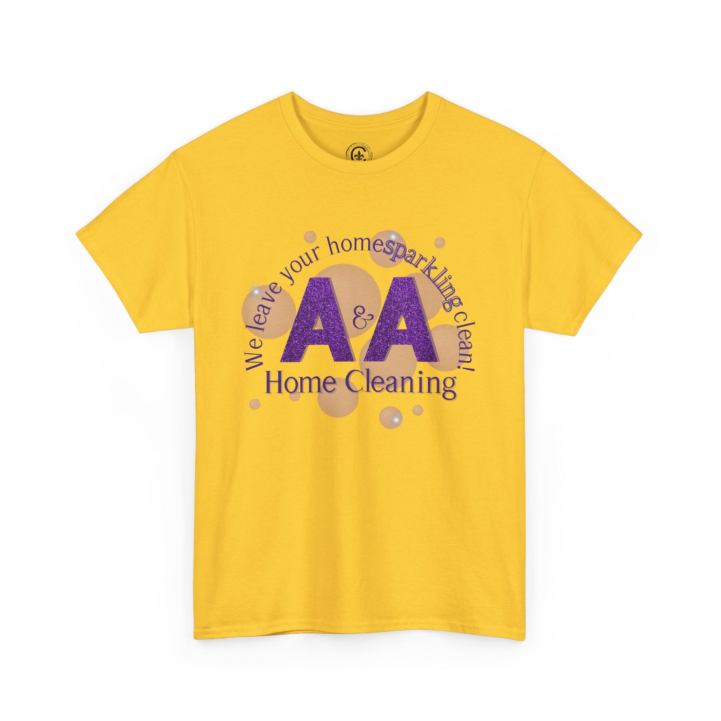 A&A Cleaning Services, Logo, Purple on Gold Crew Neck unisex tshirt, Gildan