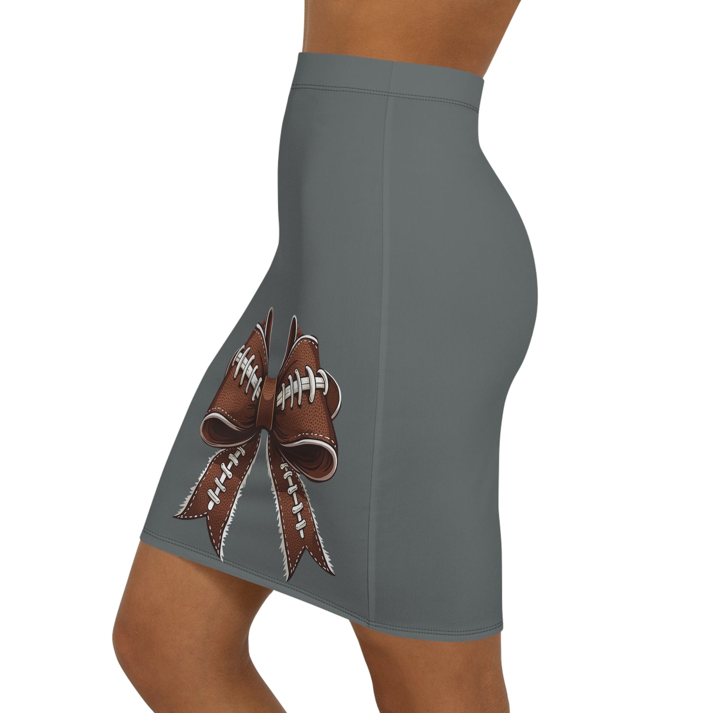 Dark Grey Football Bow Women's Pencil Skirt, Stylish SkirtFun Night Out, Team Spirit! Game Day, homecoming
