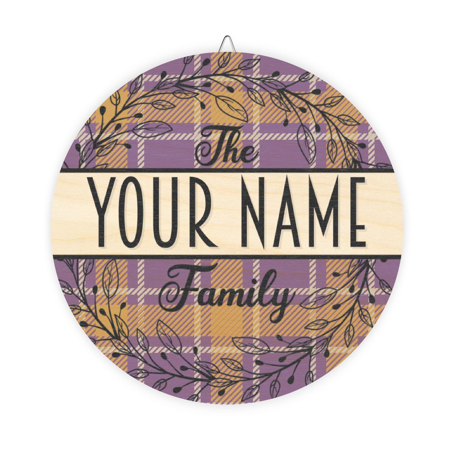 Personalized, Family Name, Purple and Gold, Plaid, LSU Door, Decor, Sign, Wreath, Wooden Door Hanger