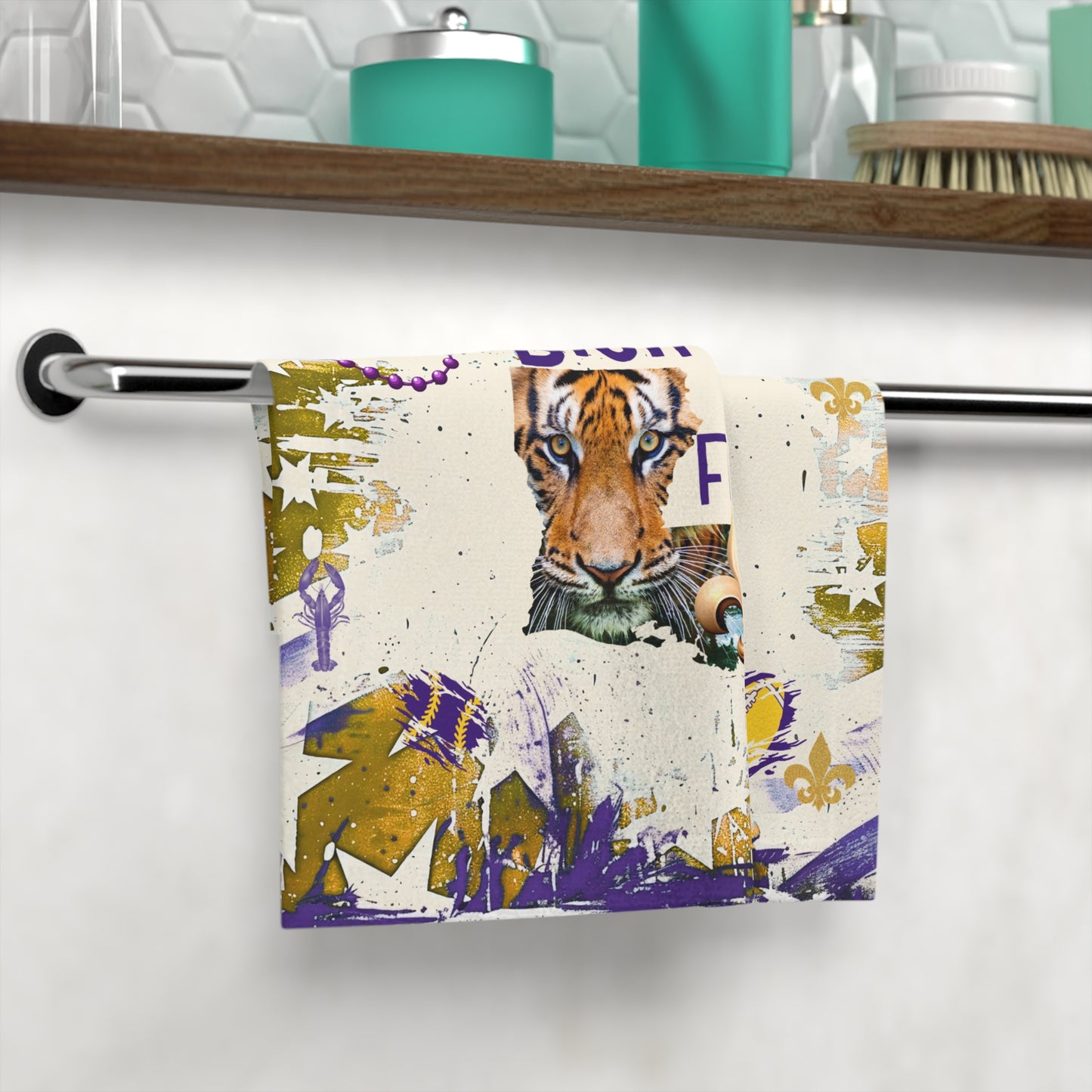 Vibrant Tigers Face Towel, Fun Gift for Home Decor, I'm from Louisiana