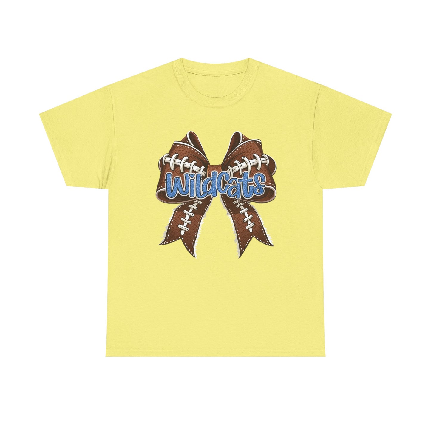 Blue Glitter Wildcats Football Bow, Unisex Tee, Cute Cotton Shirt, School Spirit Apparel,