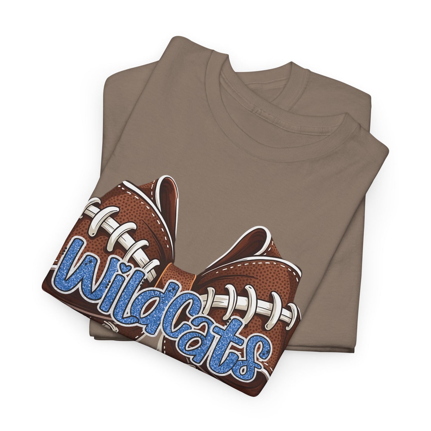 Blue Glitter Wildcats Football Bow, Unisex Tee, Cute Cotton Shirt, School Spirit Apparel,