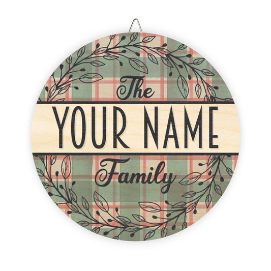 Personalized, Family Name, Christmas Plaid Door, Decor, Sign, Wreath, Wooden Door Hanger