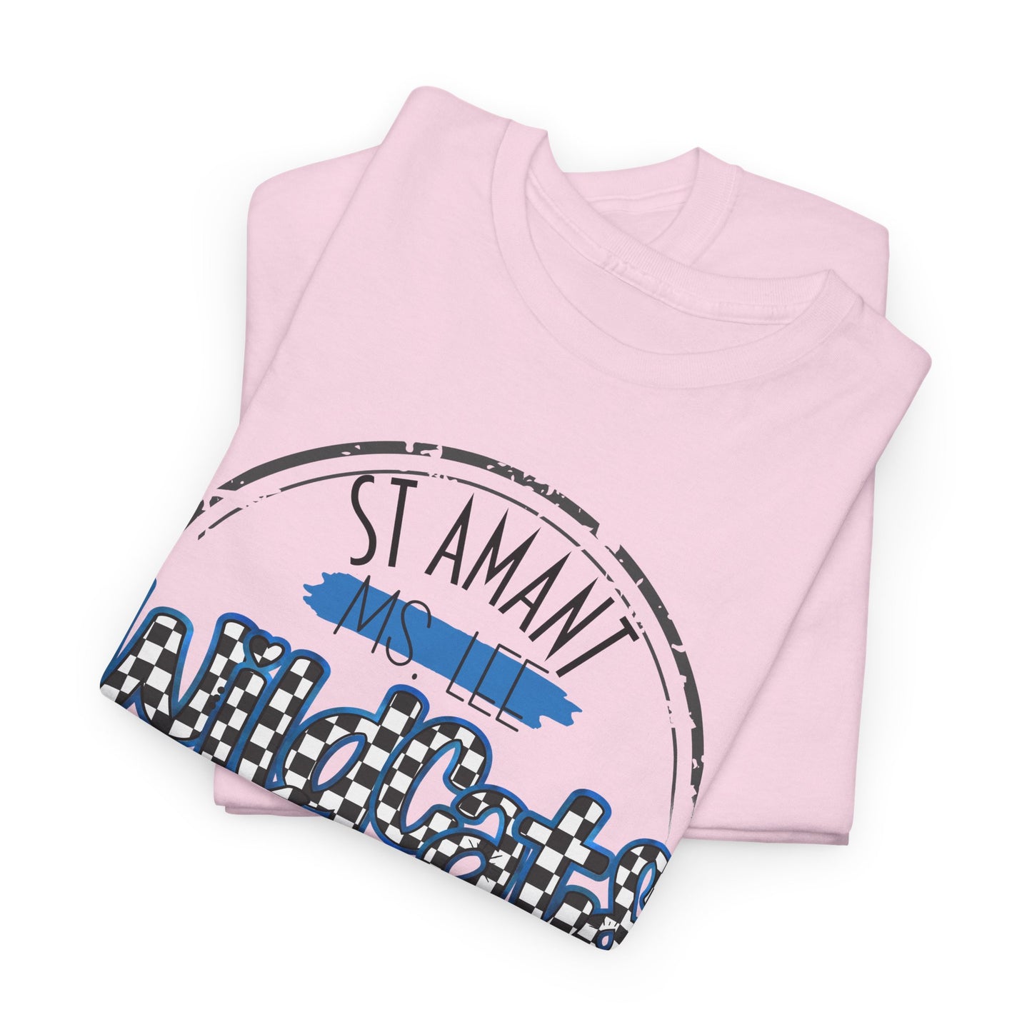 Personalized SAMS Wildcats with a black checkered style, Whimsical on a Unisex Tshirt, St Amant Middle School