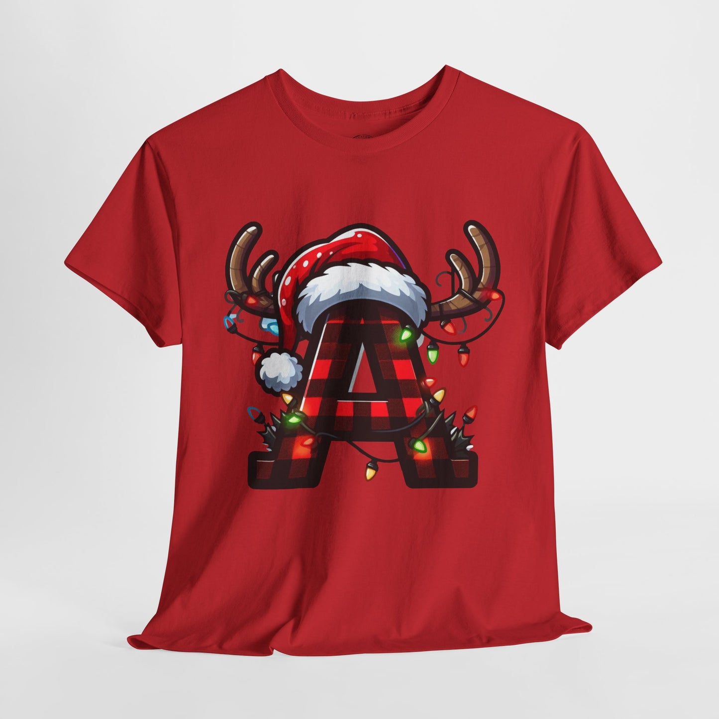 Festive Reindeer Initial A Tee, Unisex Holiday T-Shirt, Christmas Gift, Personalized Apparel, Cozy Winter Wear, Merry & Bright