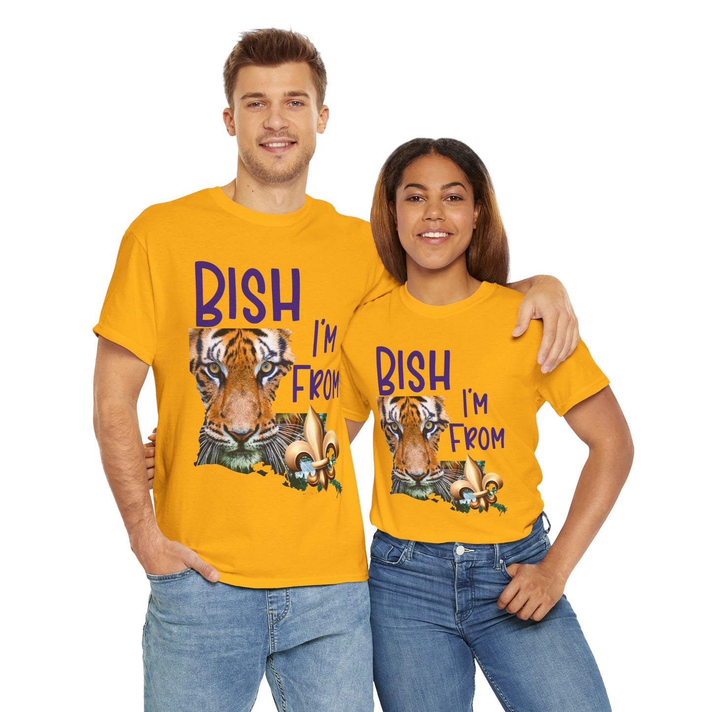 I'm From Louisiana, Unisex Heavy Cotton Tee with Tiger Design, game day, Tigers, Fleur De Lis, Tiger Face