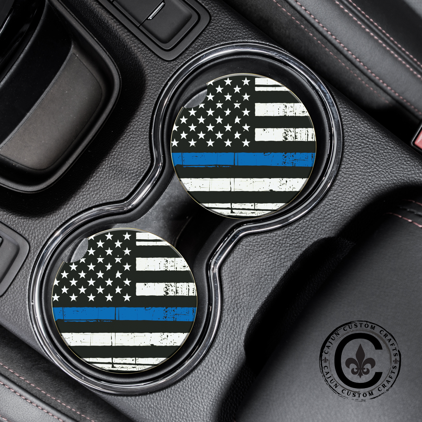 Thin Blue Line Flag Car Coasters, law enforcement, american flag