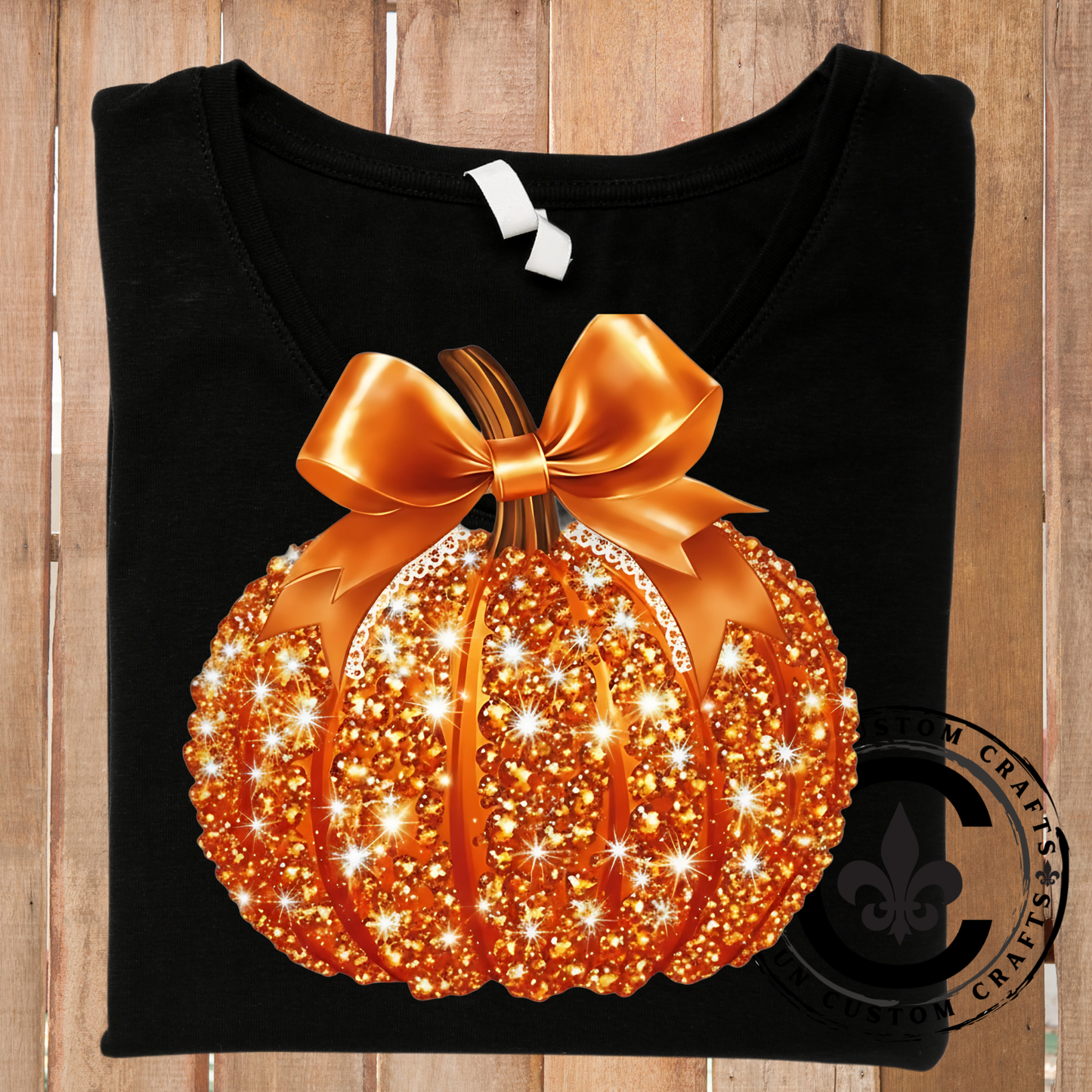 Glitzy Orange Pumpkin with a Bow - DTF or Sublimation Transfer