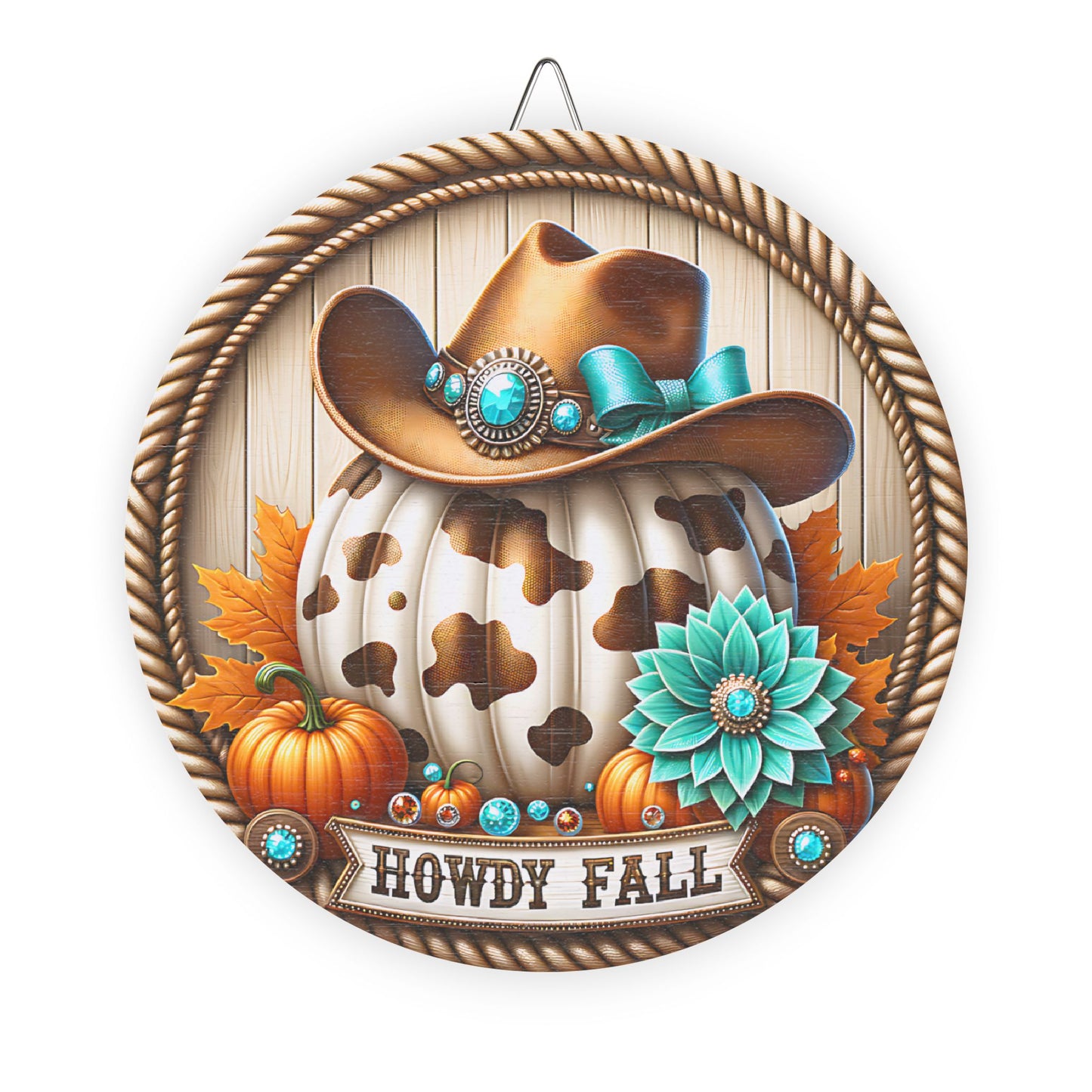 Howdy Fall, Wooden Home Decor, Farmhouse Wall Art, Country Style Sign, cowprint, cowgirl hat, turquoise