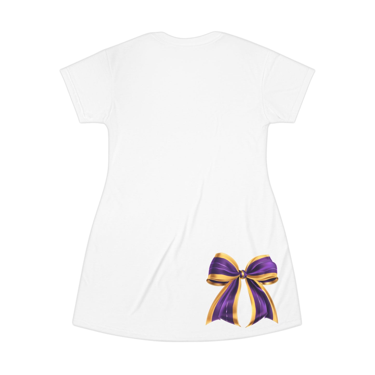Purple and Gold Elegant Bow T-Shirt Dress - Stylish Casual Wear for Parties, Birthdays, or Everyday Outfits, Comfortable and Fashionable