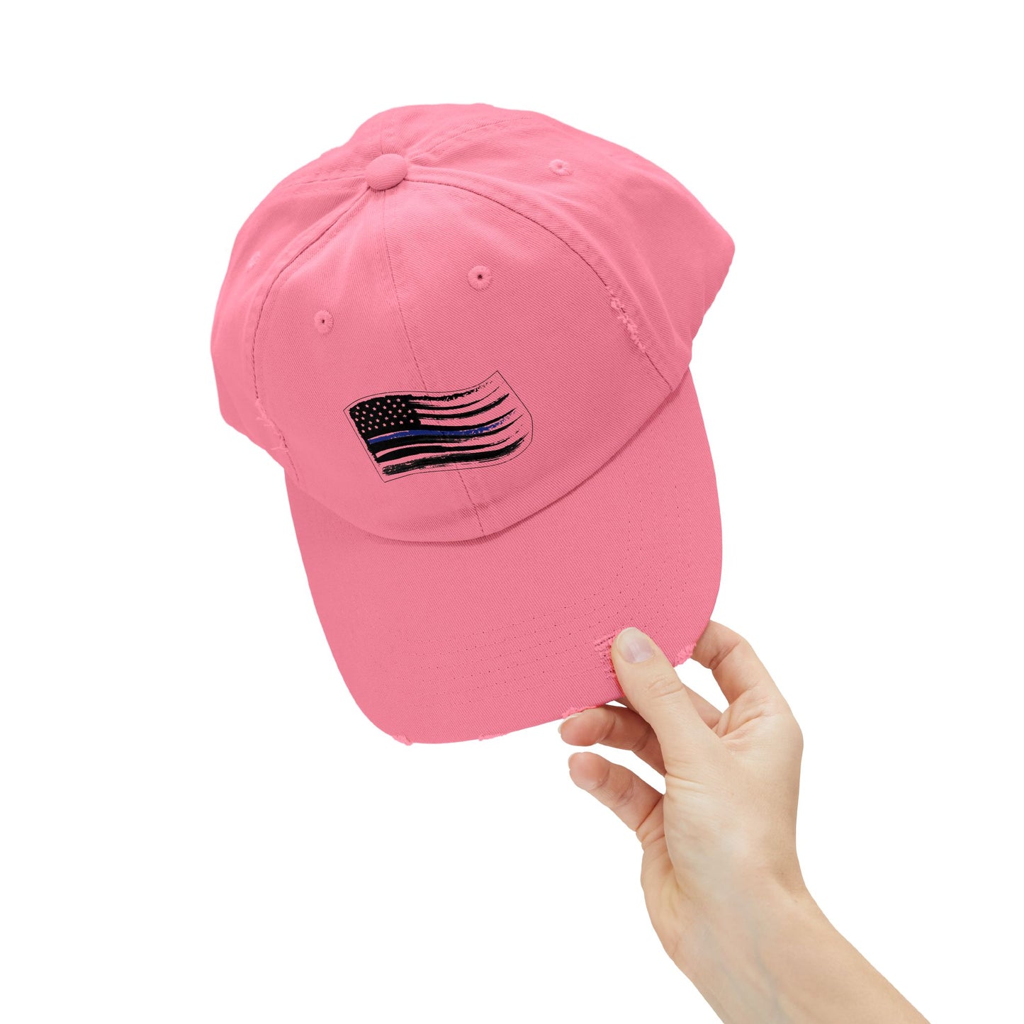 Thin Blue Line Flag, Unisex Distressed Cap, Funny Hat, Casual Gift, Everyday Wear, Cool Accessory, Adjustable Cap