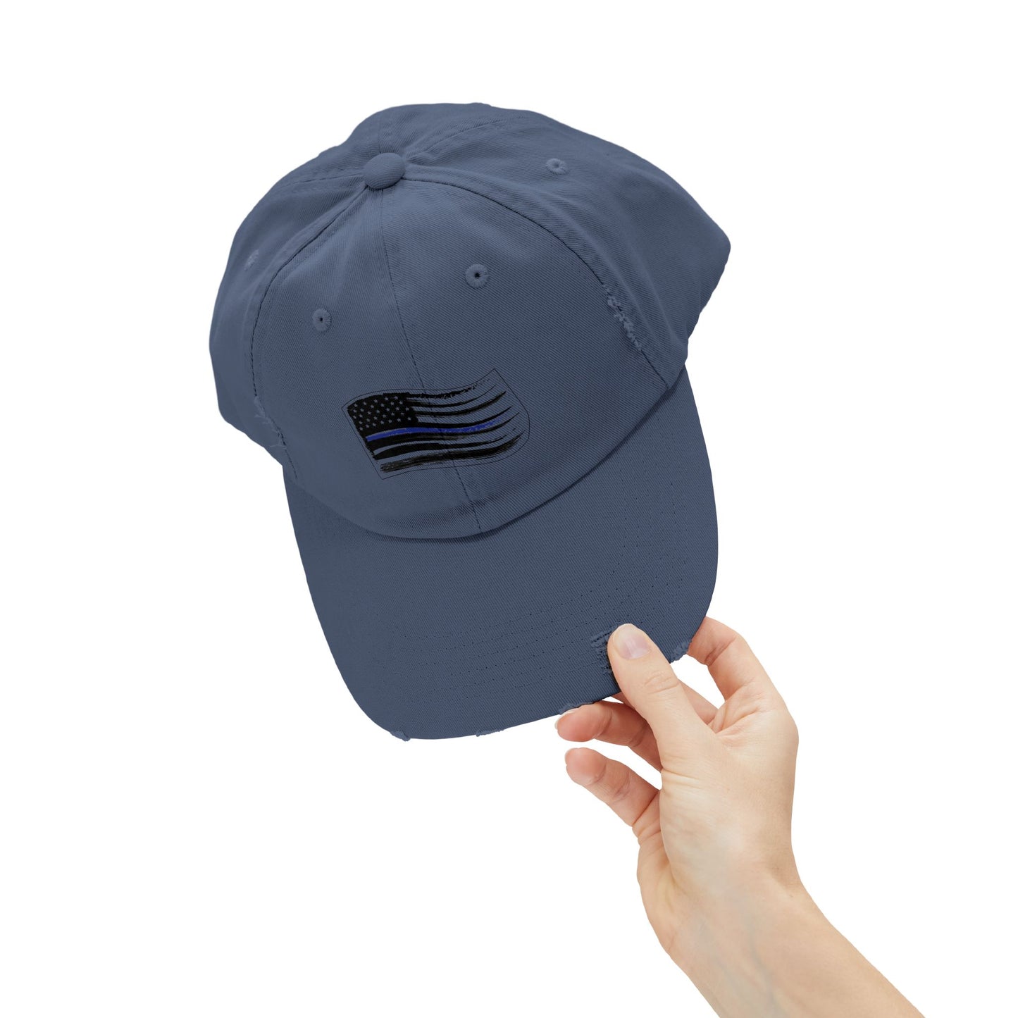 Thin Blue Line Flag, Unisex Distressed Cap, Funny Hat, Casual Gift, Everyday Wear, Cool Accessory, Adjustable Cap