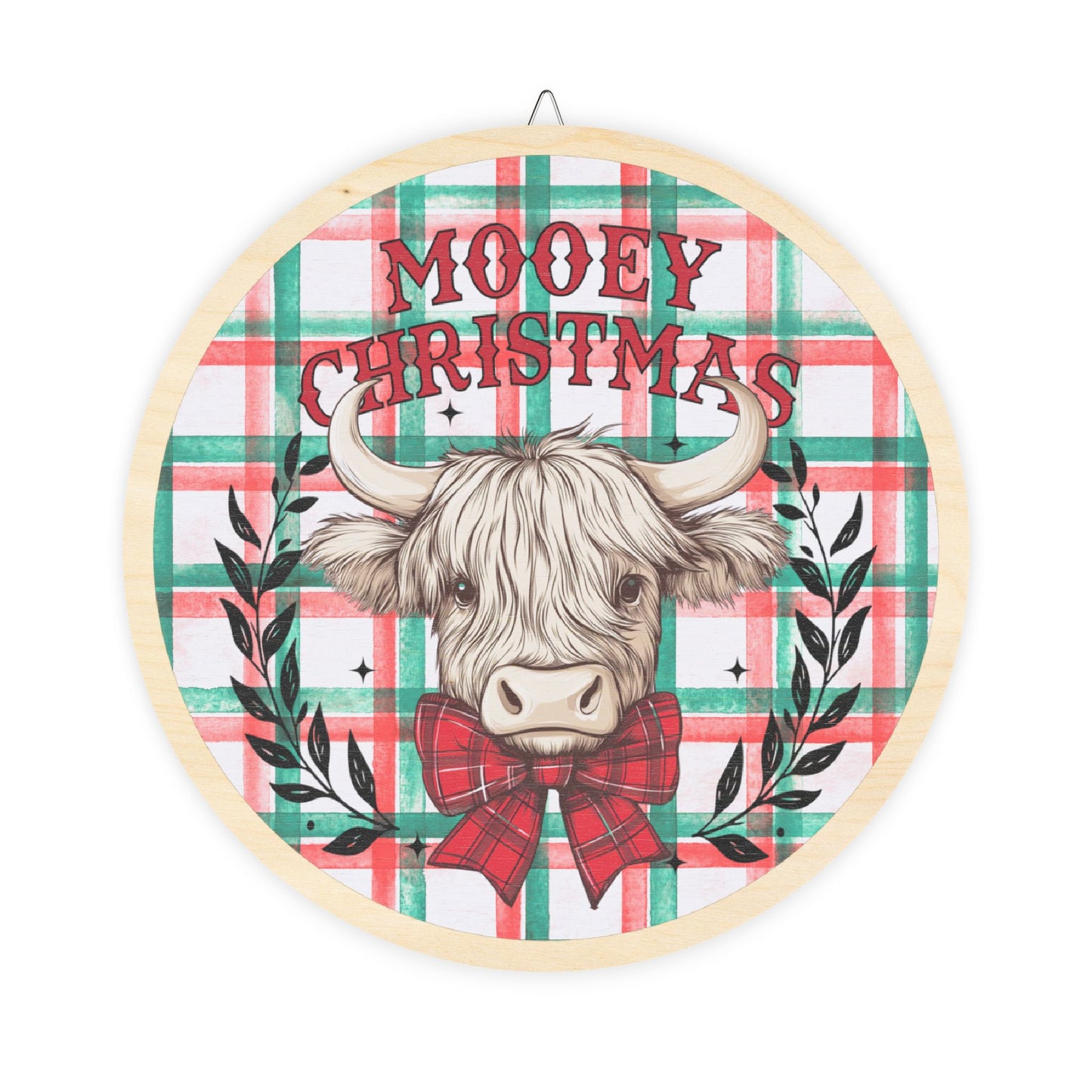 Mooey Christmas, Cow, Hiland, Door, Decor, Sign, Wreath, Wooden Door Hanger