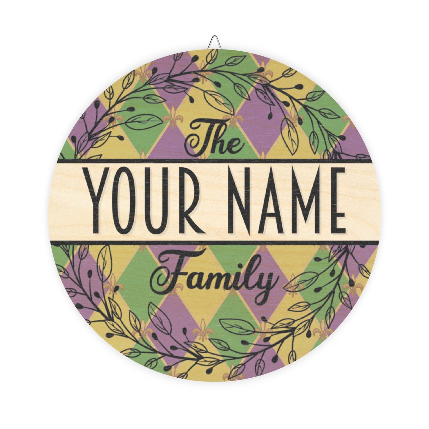Personalized, Family Name, Mardi Gras, Louisiana, Fleur De Lis, Door, Decor, Sign, Wreath, Wooden Door Hanger