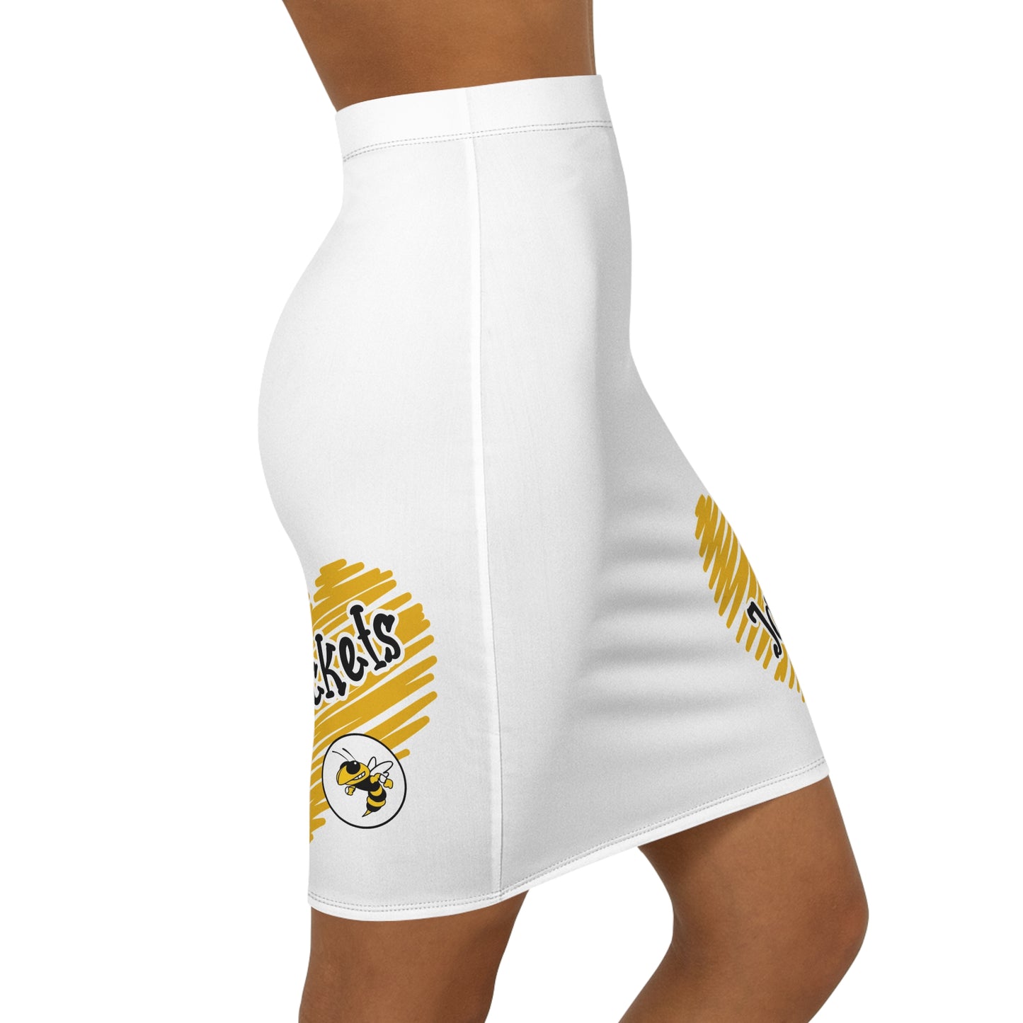White Yellow Jackets Women's Pencil Skirt, Stylish Skirt, Fun Night Out