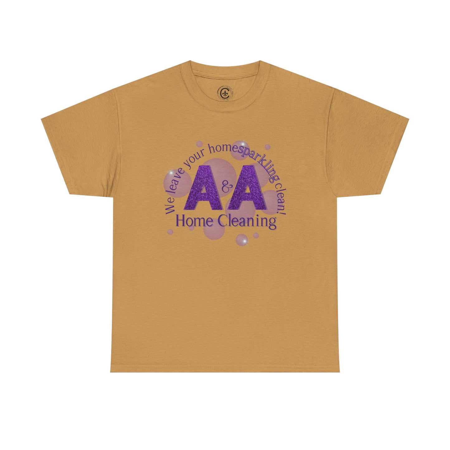 A&A Cleaning Services, Logo, Purple on Gold Crew Neck unisex tshirt, Gildan