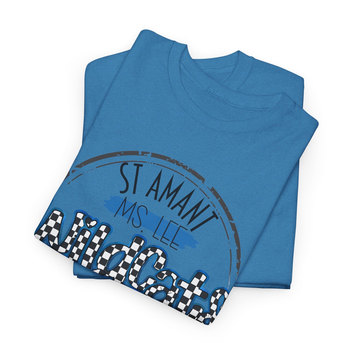 Personalized SAMS Wildcats with a black checkered style, Whimsical on a Unisex Tshirt, St Amant Middle School