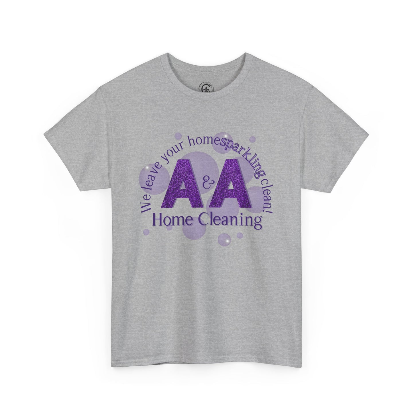 A&A Cleaning Services, Logo, Purple on Gold Crew Neck unisex tshirt, Gildan
