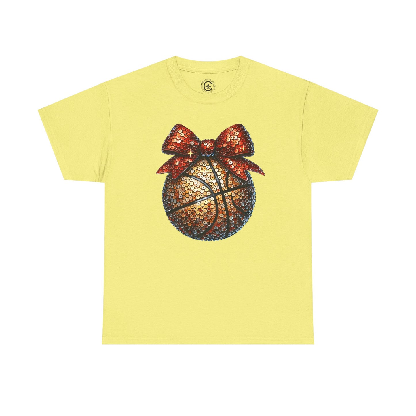 Basketball Glitter with a Bow Tee: Unisex Heavy Cotton Shirt for Sports Lovers, Gift, Basketball Fans