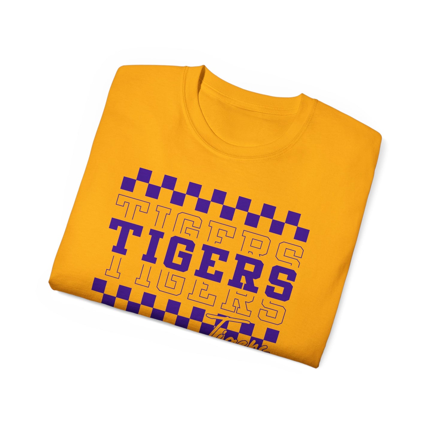 LSU Gold Day, Retro Tigers, Checkerboard Football Tee, Cute Football T-Shirt, Gift for Sports Lovers, Unique Football Apparel, Casual Everyday Wear