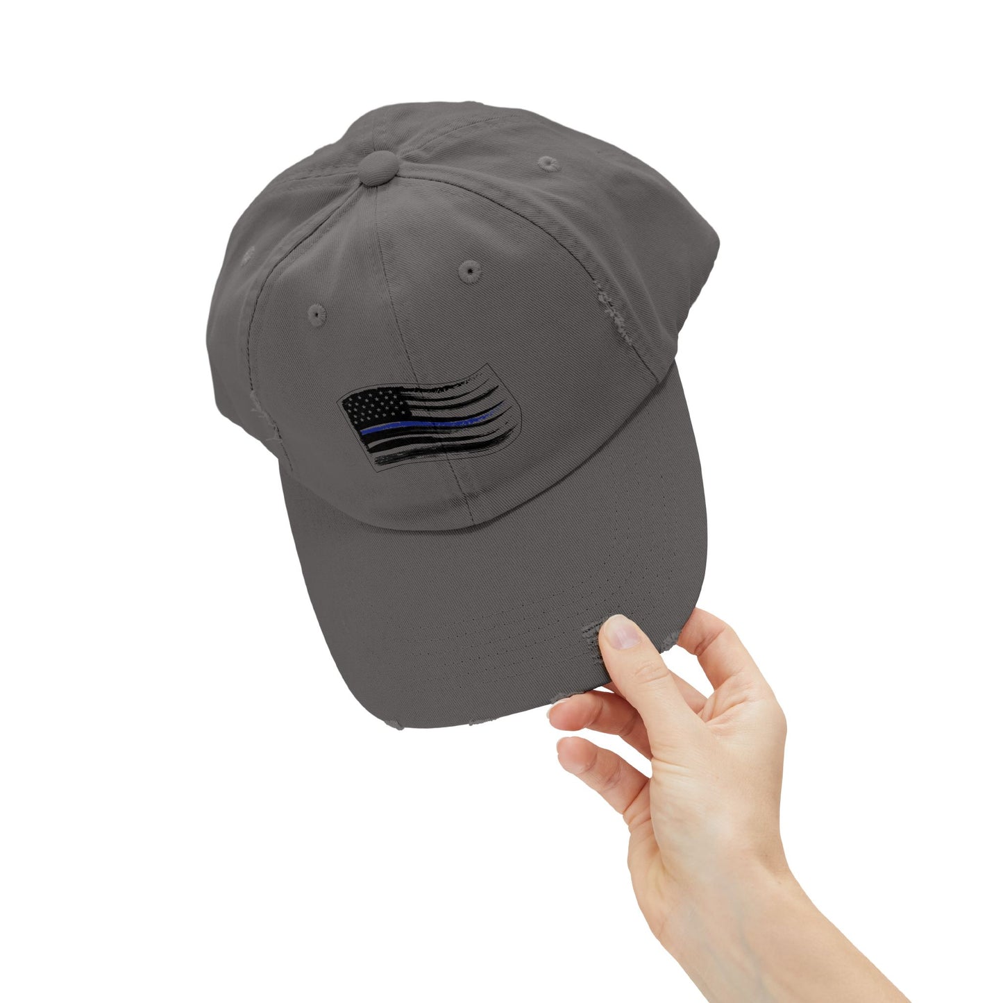 Thin Blue Line Flag, Unisex Distressed Cap, Funny Hat, Casual Gift, Everyday Wear, Cool Accessory, Adjustable Cap