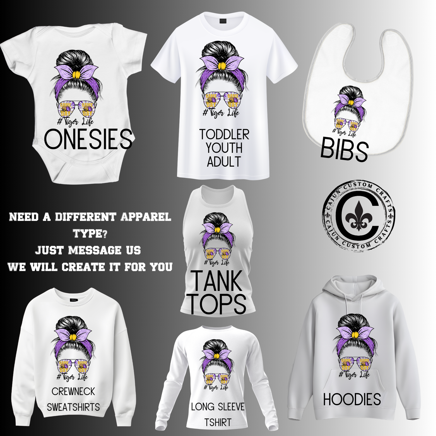 Messy Mom Bun, Tiger Life, Purple and Gold