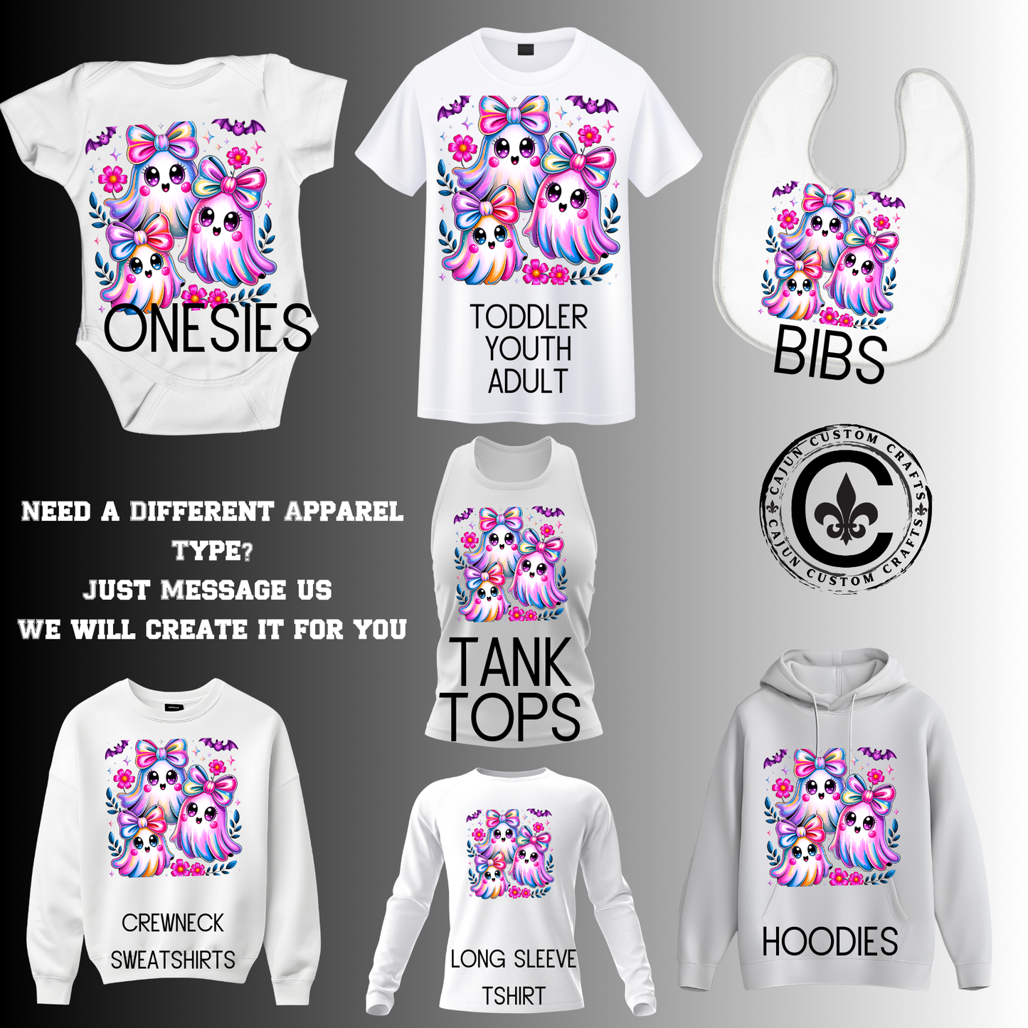 Ghosts, Girly, Iridescent, Neon, Bright, Fun Halloween Design