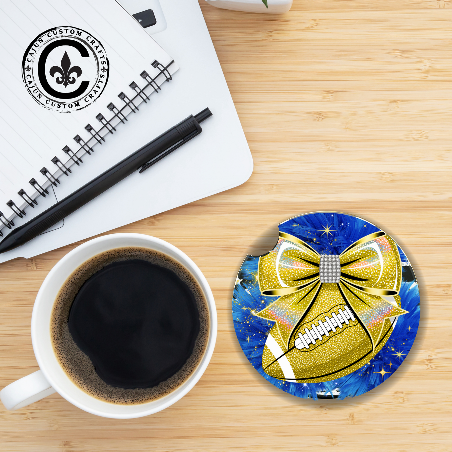 Boujie, Glitter Football with coquette bow, Blue and Yellow