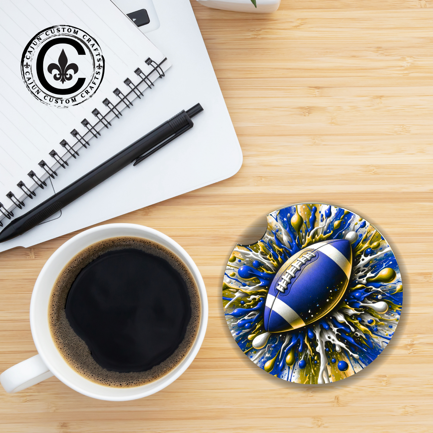 Football, Burst, masculine, blue and yellow, football season, gift for coach