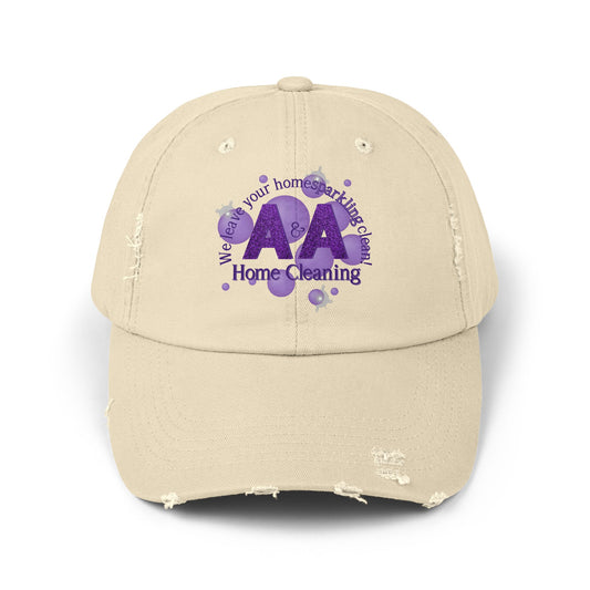 A&A, Purple logo on a distressed ball cap