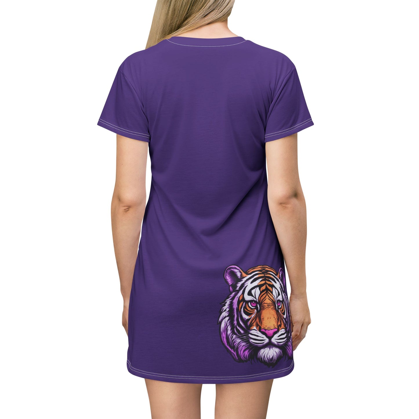 Purple Tiger Graphic T-Shirt Dress, Cute Casual Dress, Summer Fashion, Gift for Her, Game Day Outfit