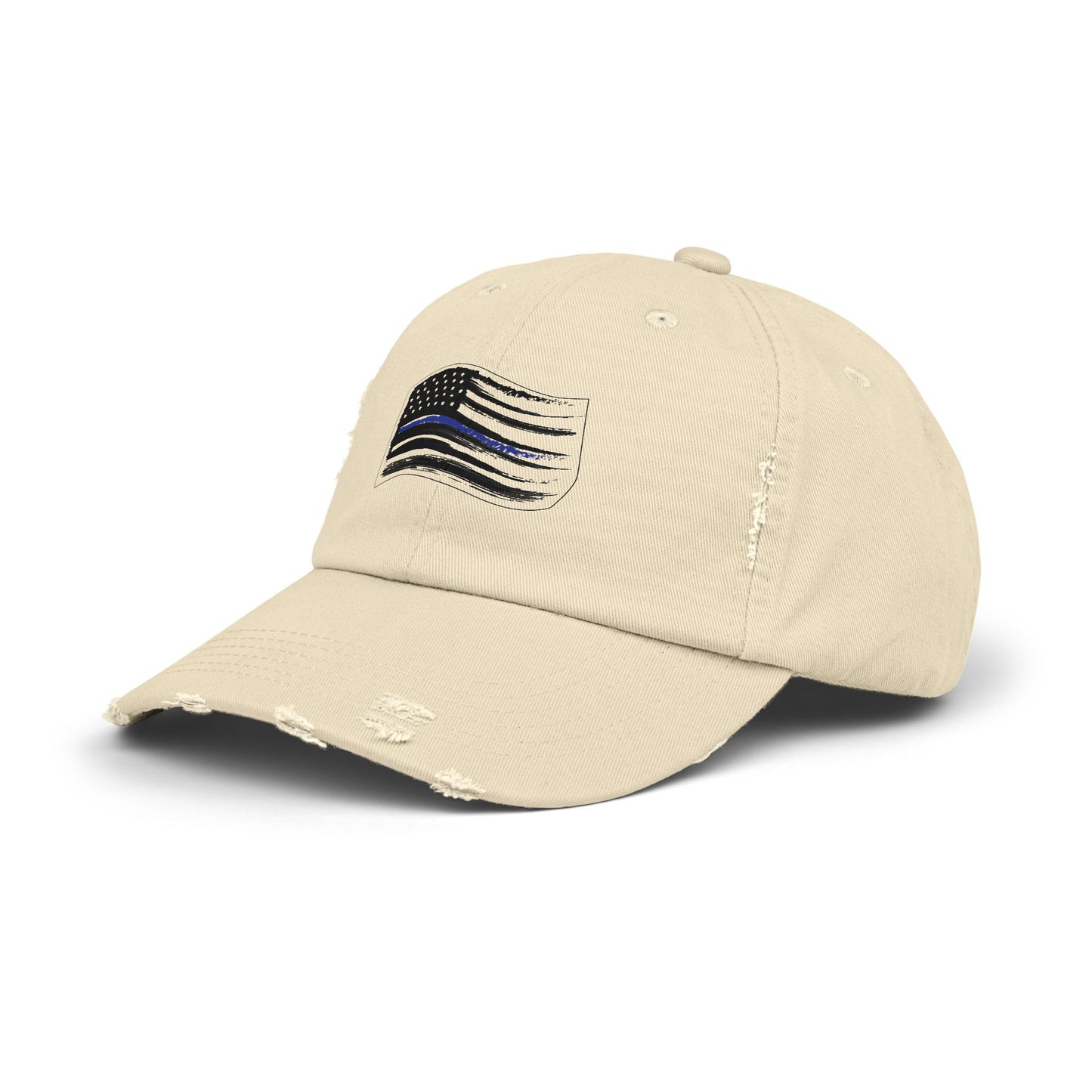 Thin Blue Line Flag, Unisex Distressed Cap, Funny Hat, Casual Gift, Everyday Wear, Cool Accessory, Adjustable Cap