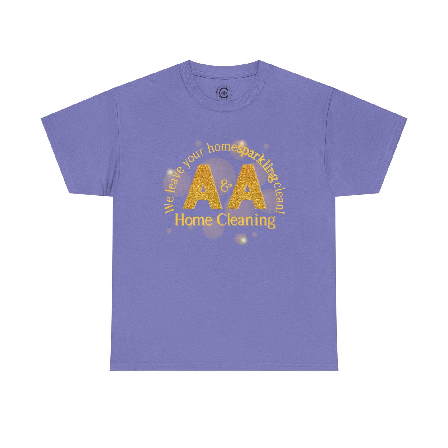 A&A Cleaning Services, Logo, Gold on Purple Crew Neck unisex tshirt, Gildan