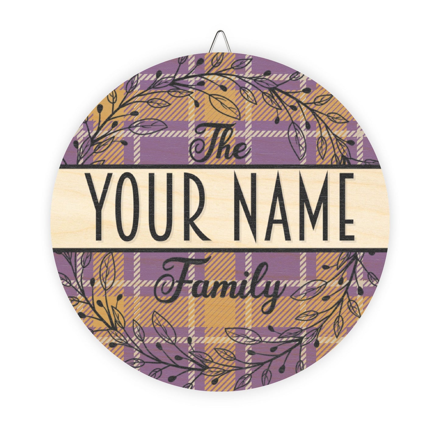 Personalized, Family Name, Purple and Gold, Plaid, LSU Door, Decor, Sign, Wreath, Wooden Door Hanger