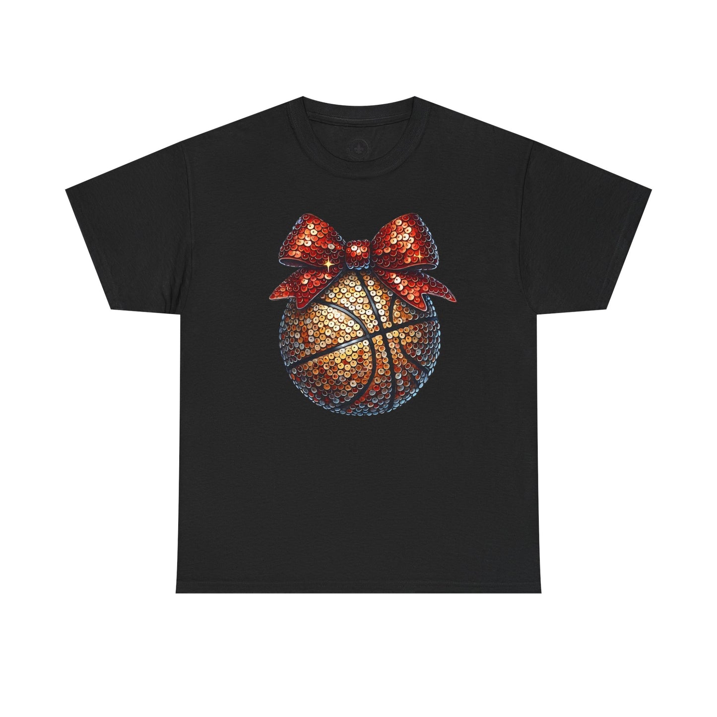 Basketball Glitter with a Bow Tee: Unisex Heavy Cotton Shirt for Sports Lovers, Gift, Basketball Fans
