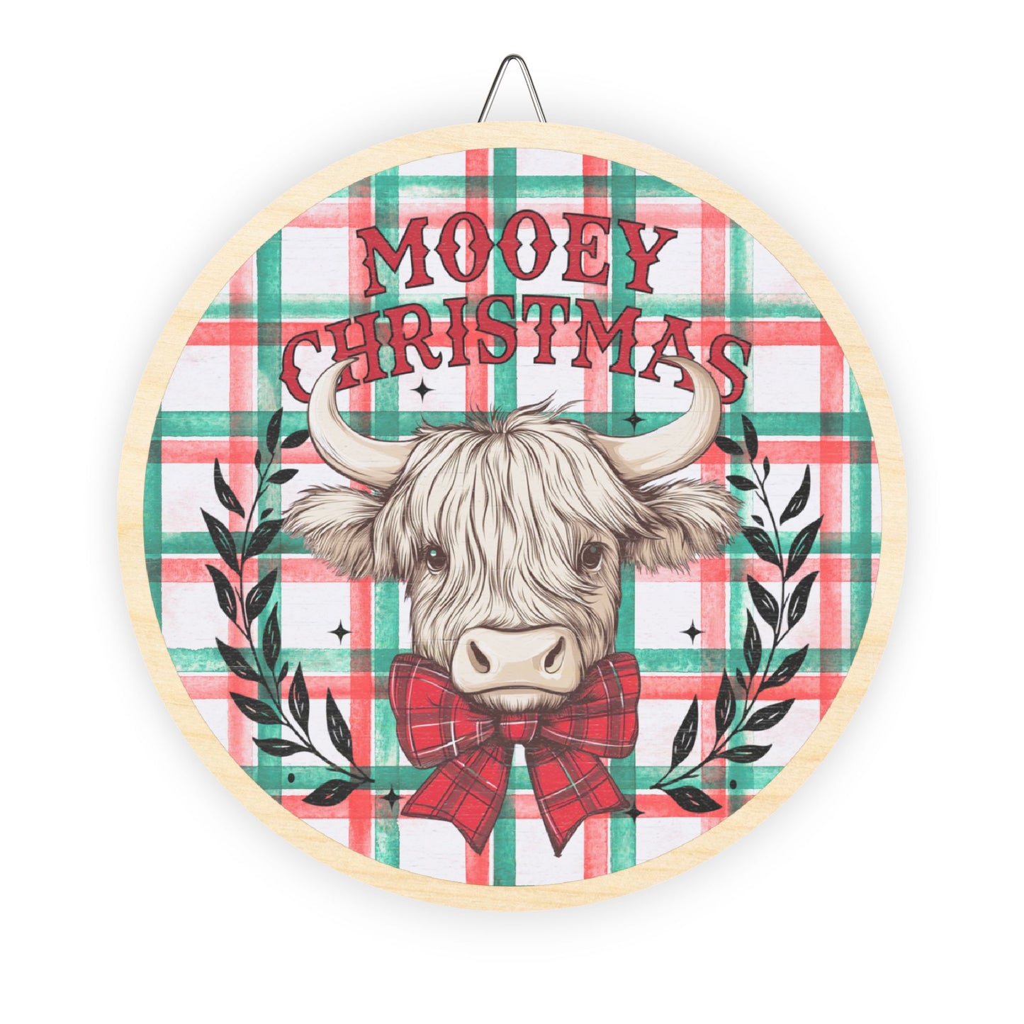 Mooey Christmas, Cow, Hiland, Door, Decor, Sign, Wreath, Wooden Door Hanger